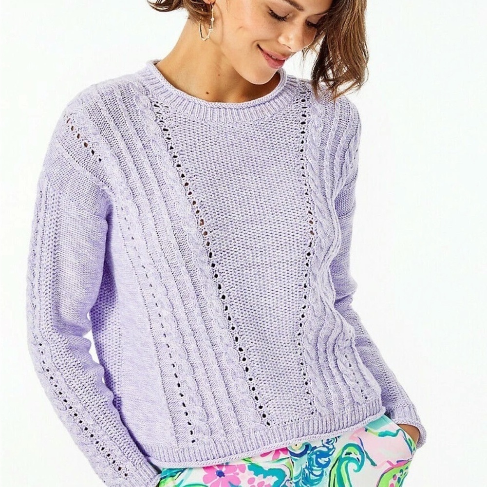Lilly Pulitzer MAXCY SWEATER Light Lilac Verbena Marl Purple S preppy cotton
